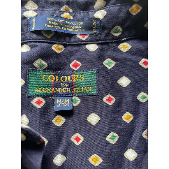 Colors Alexander Julian Navy Mens Button Down Shirt Diamond AOP Size Medium - Picture 7 of 7